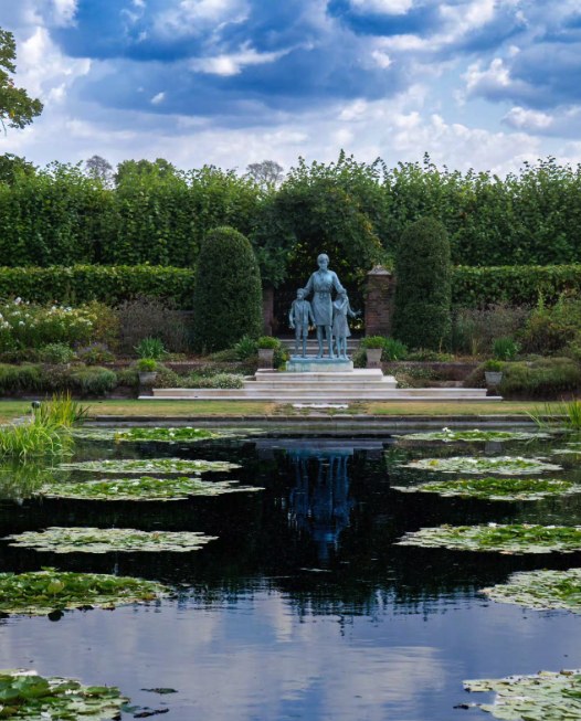 The Sunken Garden across its
lily pool with the Diana statue at the far end